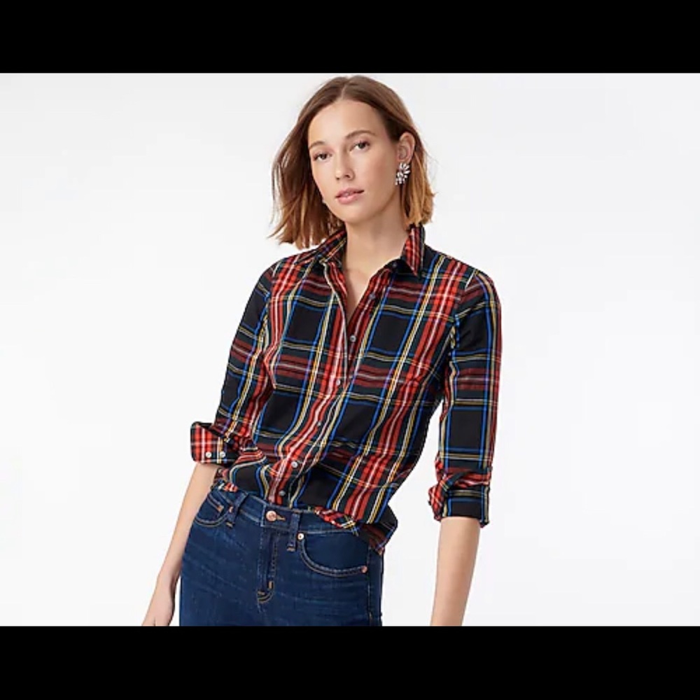 J Crew Stewart Plaid Slim Stretch Button Down